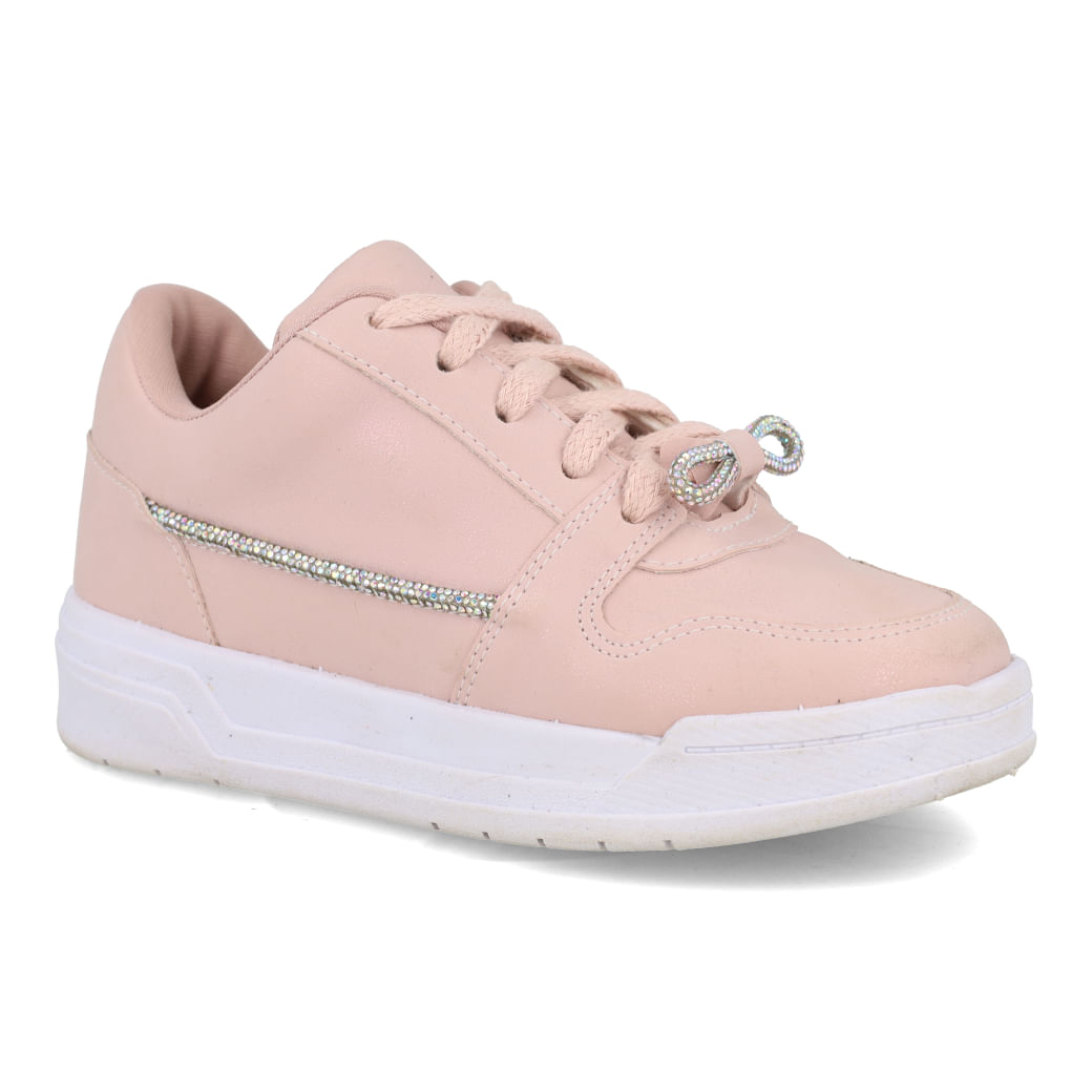 Tênis infantil rosa M Shuz Kids com detalhes prateados visto em outro ângulo